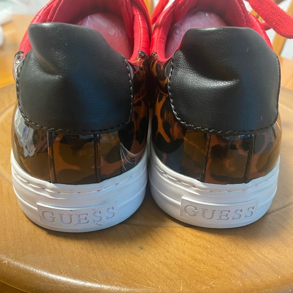 Guess Vibrant Red Sneakers With Animal Print Detail Women Size 9.5 - Picture 6 of 8